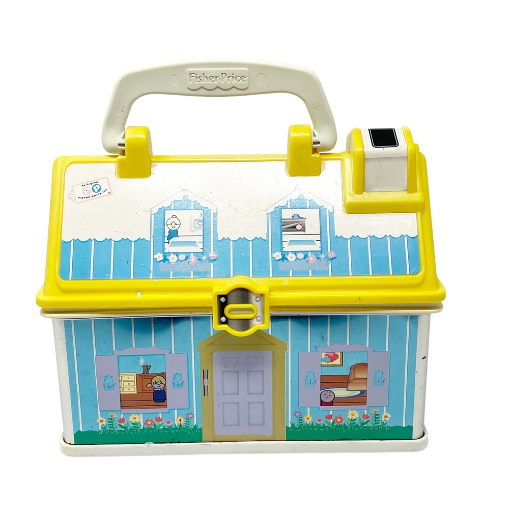 Fisher-Price 2008 Toy Storage Case Kids Blue Yellow Retro Cottage N6000 Handle